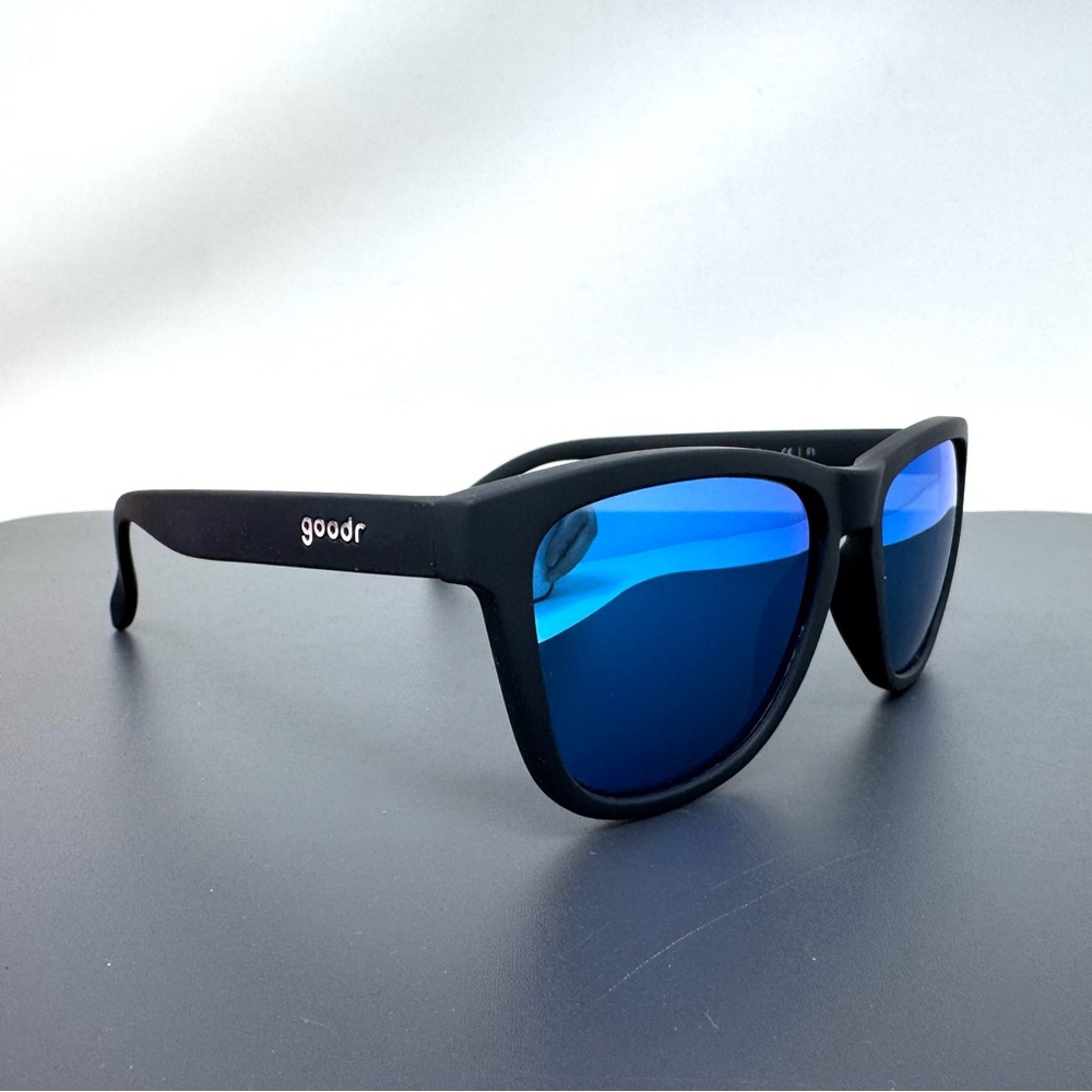 Goodr "Mick and Keith's Midnight Ramble" Black Sunglasses Blue Mirror Le…